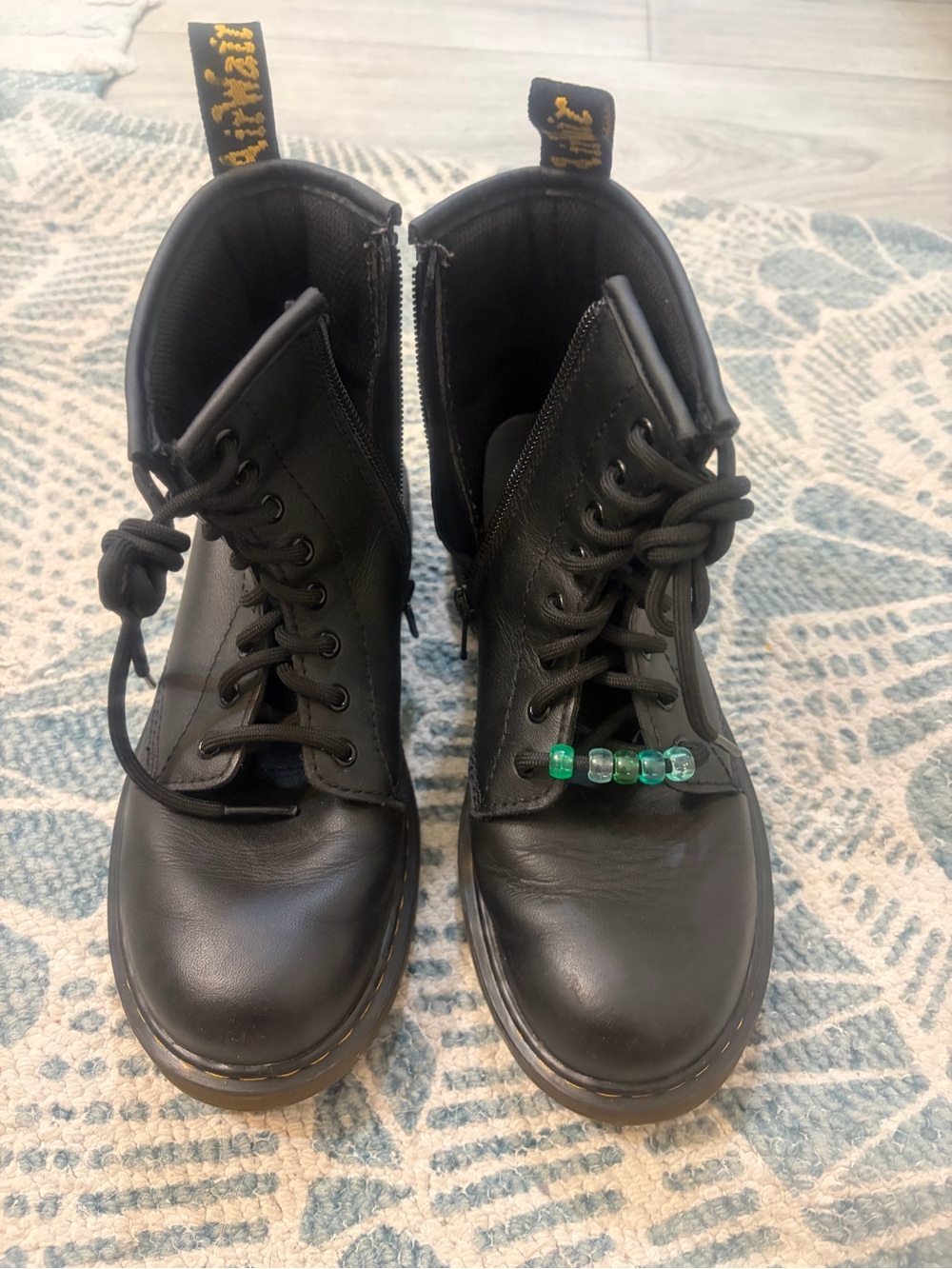 Dr. Martens Kids Black Leather Zip & Lace Combat Boots